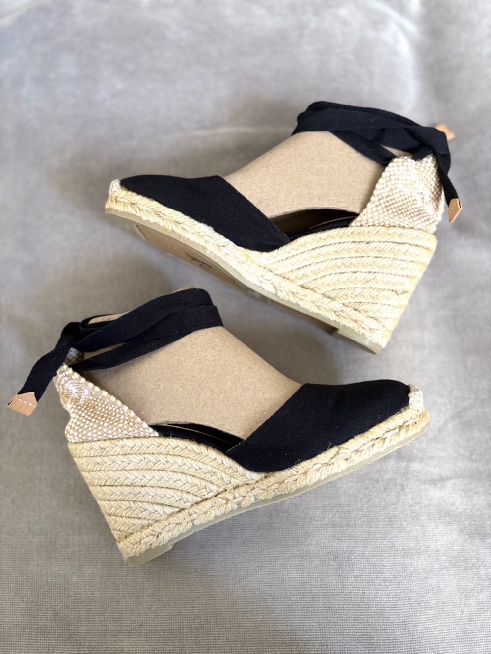 Castaner Black Carina Espadrille Wedge Sandals with Ankle Tie EU 36